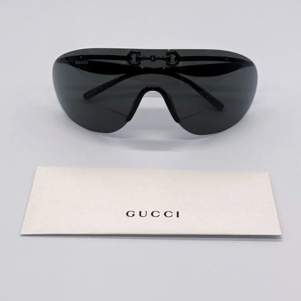 NEW AUTHENTIC GUCCI GG1656S 001, BLACK METAL OVERSIZED MASK SUNGLASSES G…